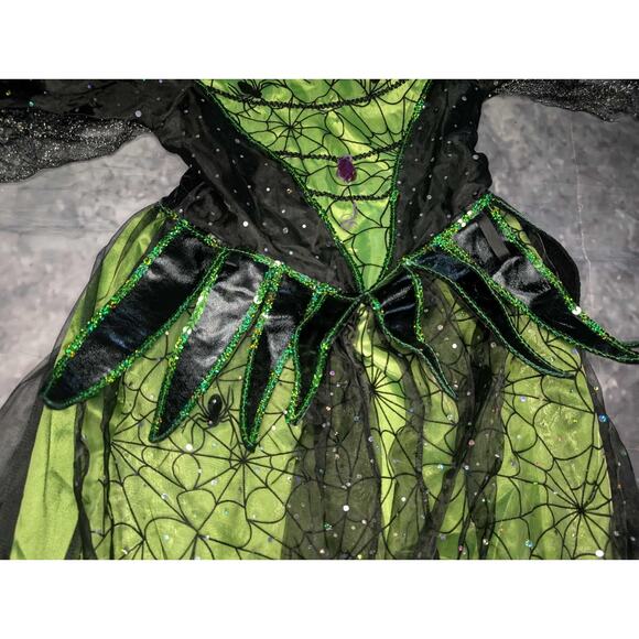 Magical Green Halloween 2 Piece Witch Costume Spiders Girls Size 7-8 Teetot - Picture 3 of 11